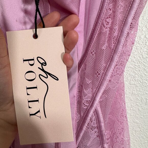 NEW OH POLLY Anniken Lace Handkerchief Hem Mini Dress in Baby Pink Size 8 - Picture 7 of 10